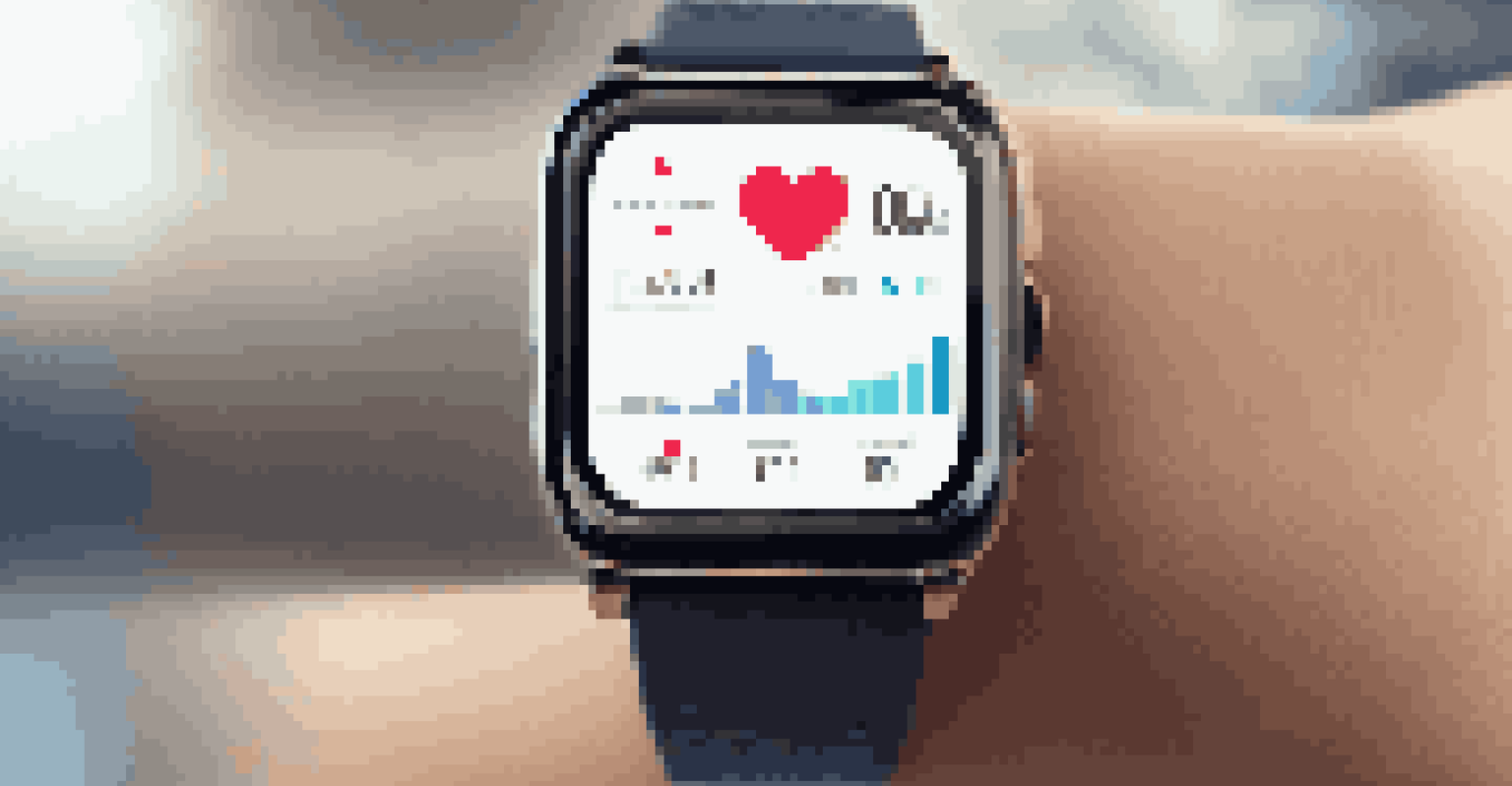 A close-up of a fitness tracker displaying workout data against a blurred gym background.