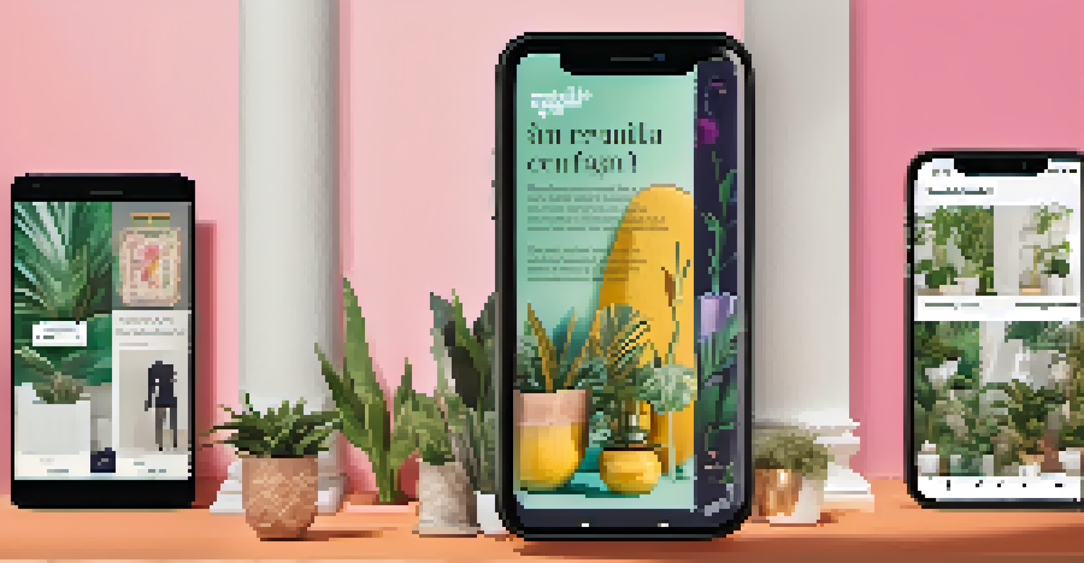 A smartphone displaying a luxury fashion brand's social media campaign for philanthropy, with colorful graphics and stylish decor in the background.