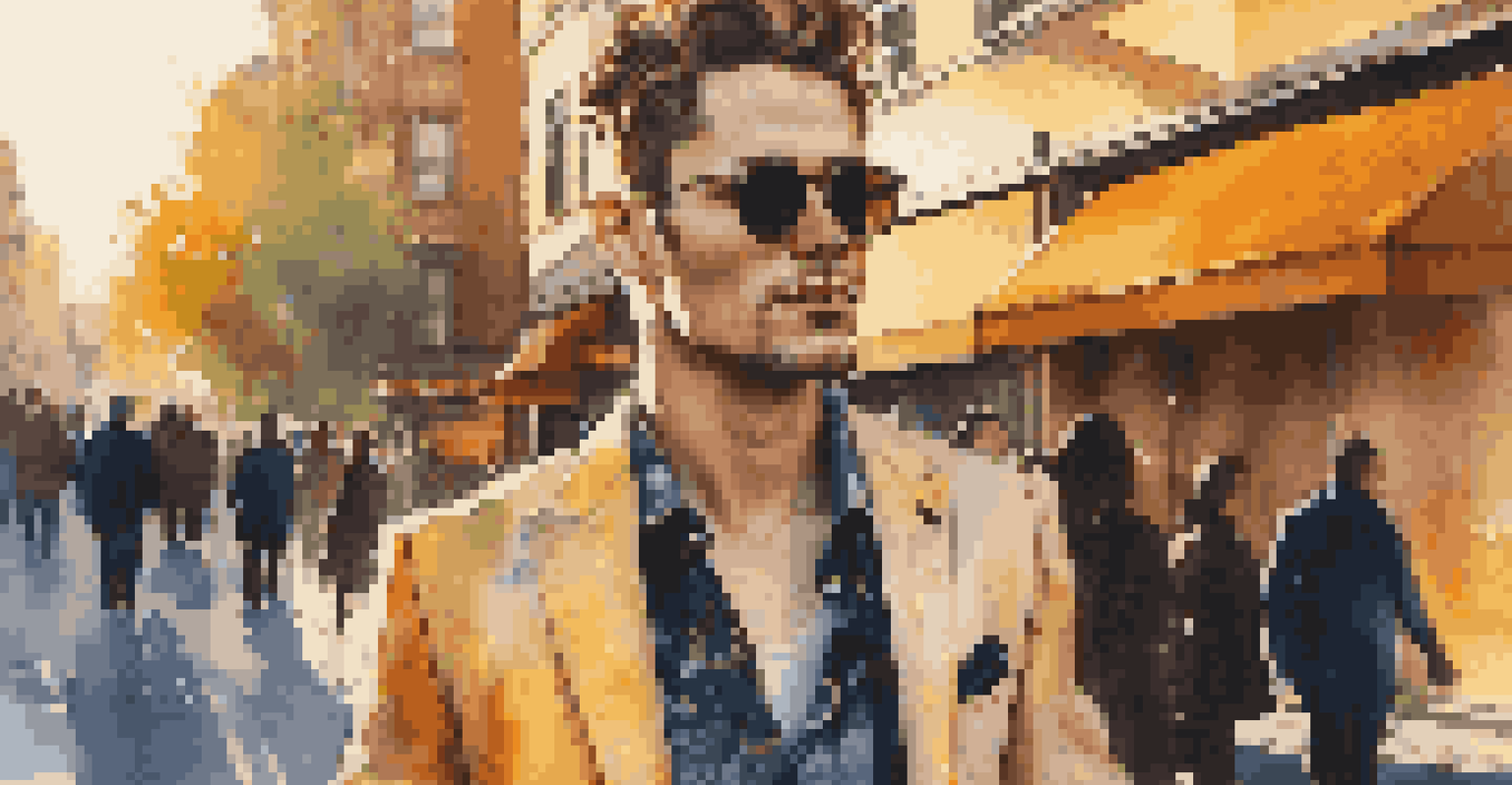 An influencer in a recycled material jacket posing outdoors against a colorful urban background.