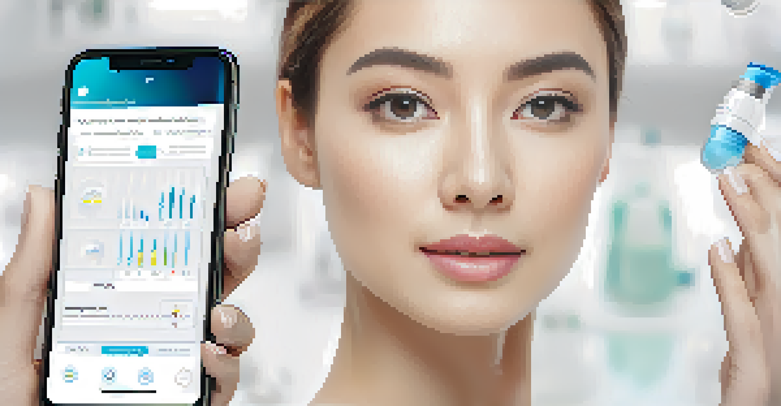A close-up of a person using a smart skincare device showing skin health data on a modern screen.