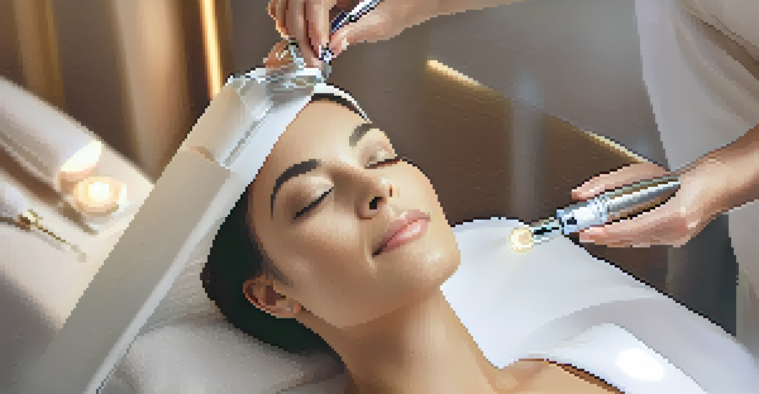 A close-up of a facial treatment with a professional applying diamond microdermabrasion on a client's skin.