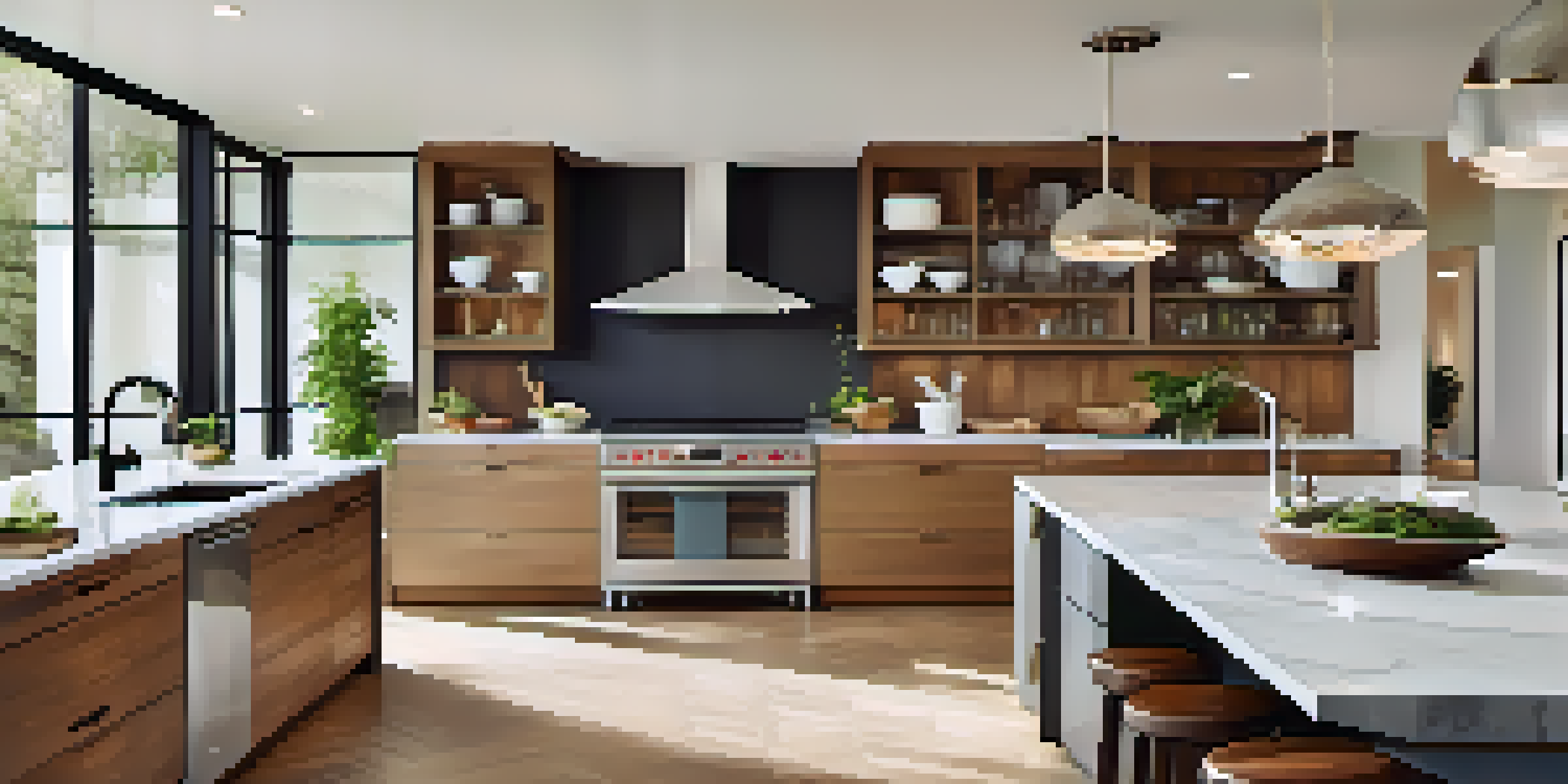 A spacious and modern kitchen designed for cooking enthusiasts, showcasing high-end appliances and a stylish island with natural light streaming in.