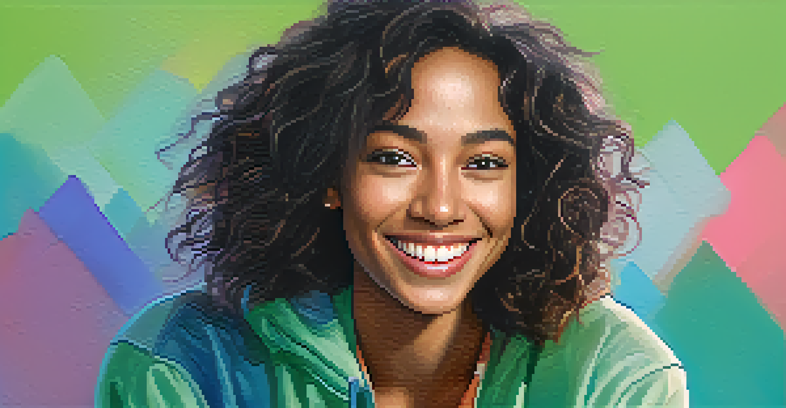 A smiling individual in a colorful outfit with a friendly demeanor, set against a soft gradient background.