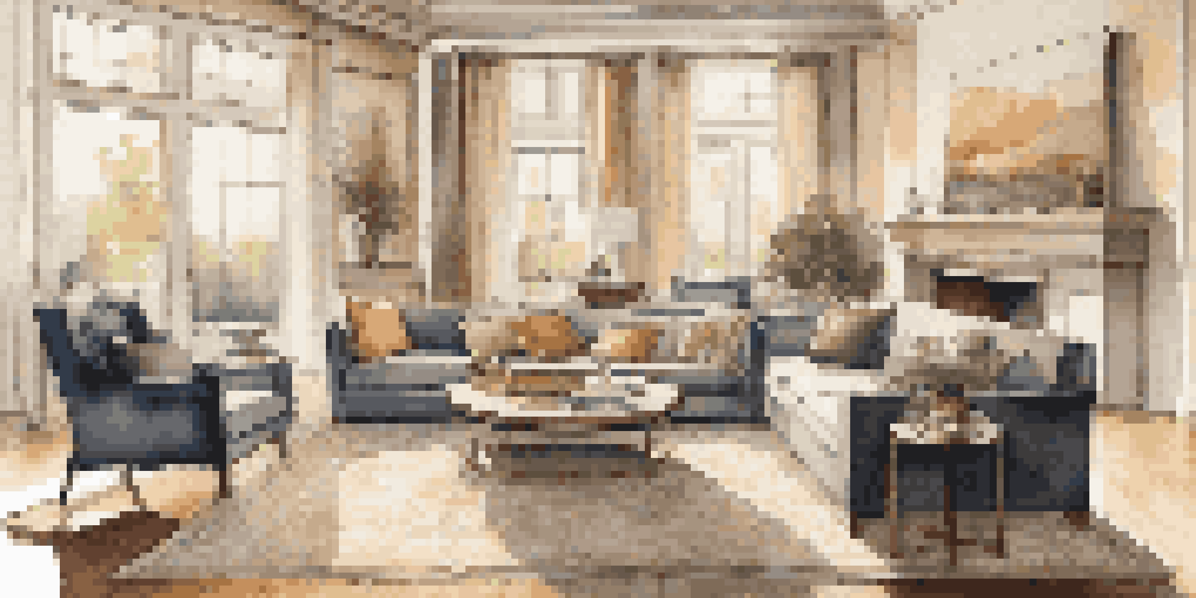 A luxurious living room with a modern heating system, bright natural light, elegant furniture, and a warm atmosphere.