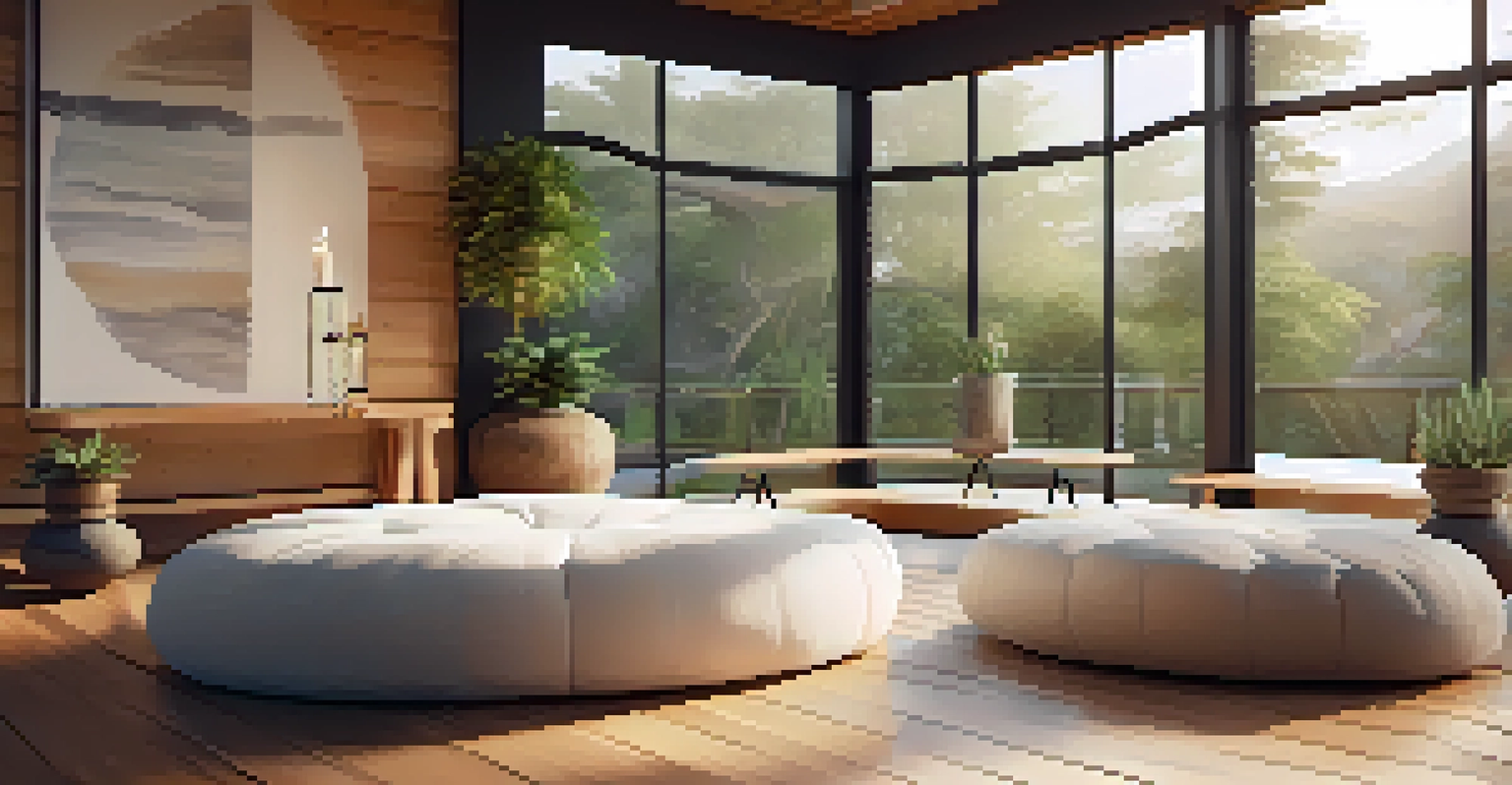 A peaceful meditation space with cushions and natural light in a luxury wellness retreat.