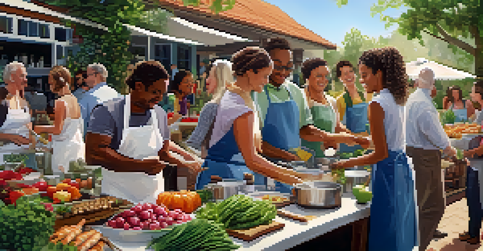 People participating in a cooking workshop surrounded by local produce at a community event.