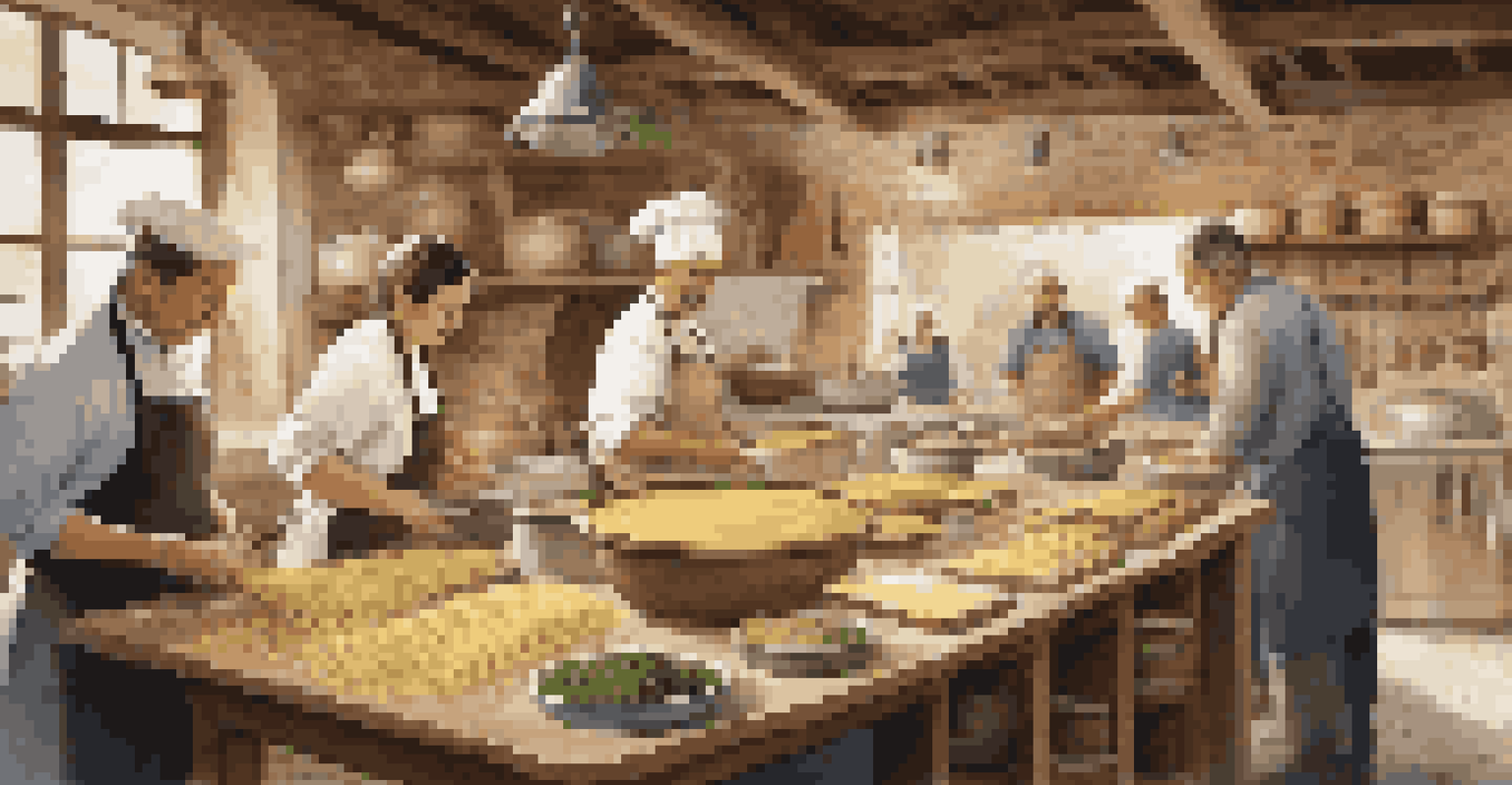 A local chef instructing a group on how to make traditional pasta in a cozy kitchen.