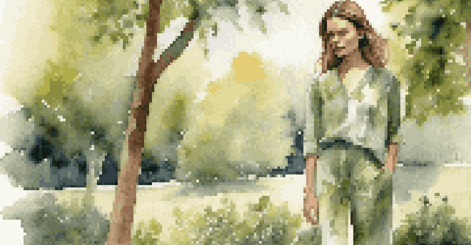 A model in eco-friendly fashion made from organic materials, standing in a sunlit park surrounded by greenery.