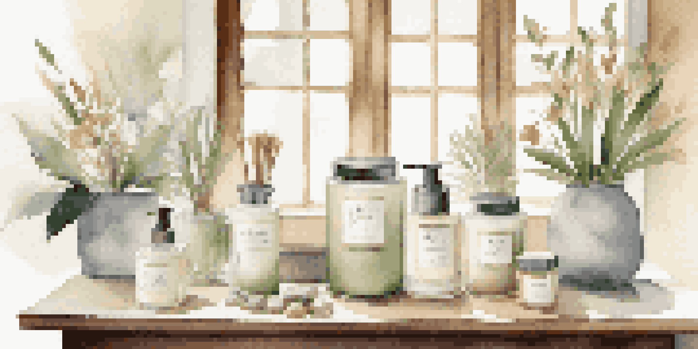 A serene spa environment showcasing clean beauty products surrounded by plants and natural light.