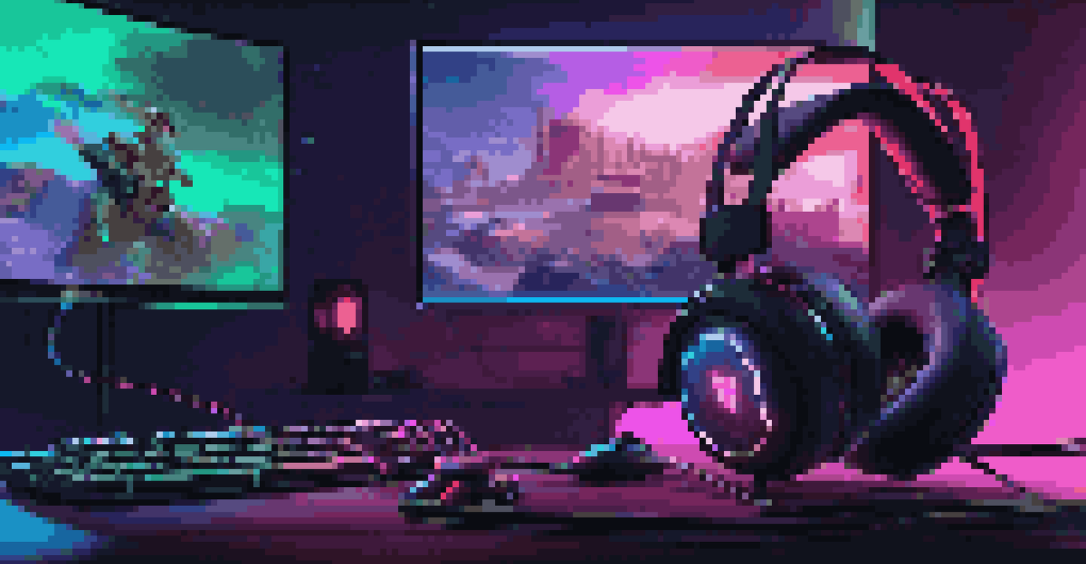 A detailed view of a gaming headset with soft ear cushions, in front of a vibrant gaming monitor displaying a colorful game scene.