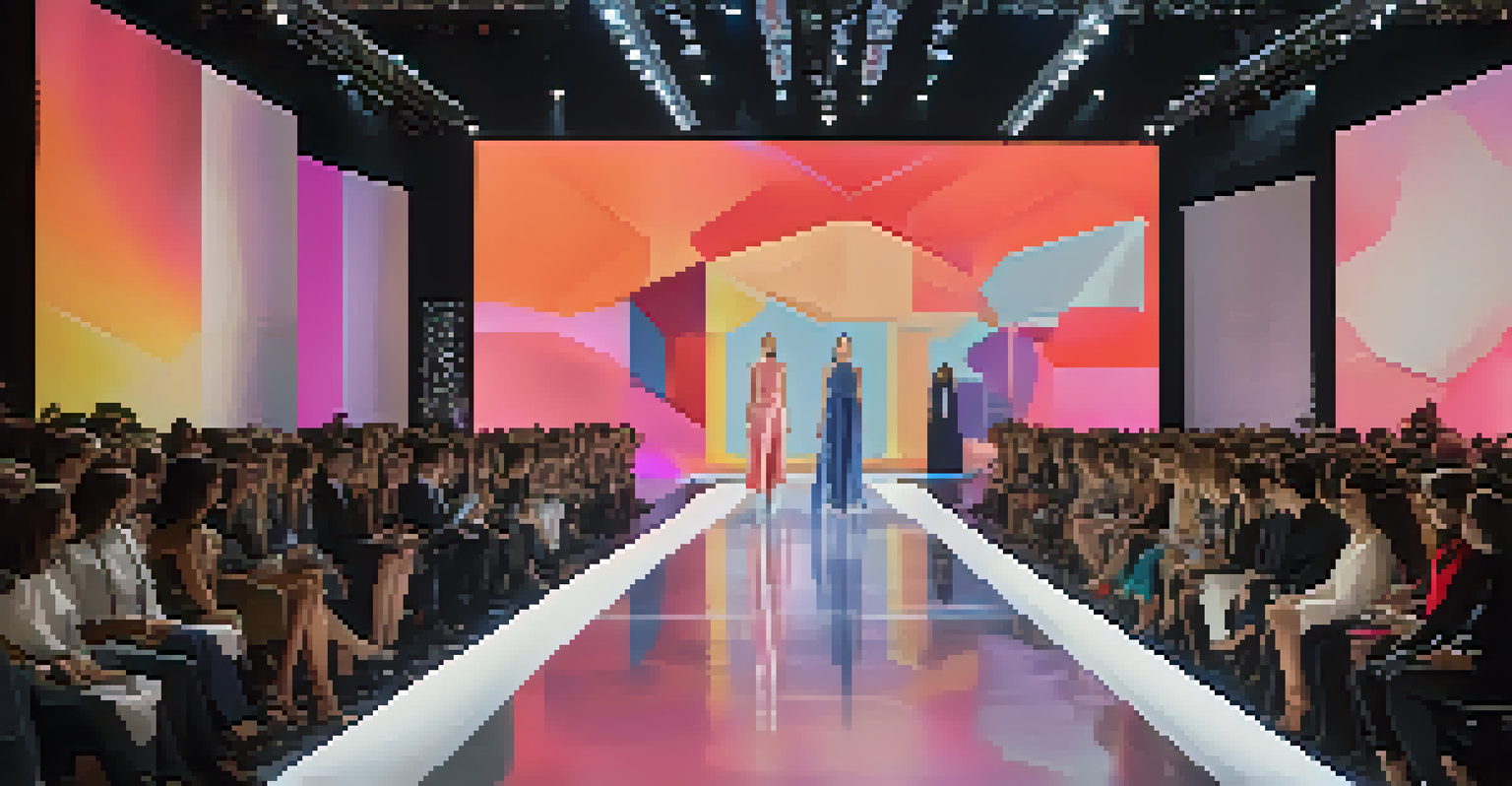 A futuristic runway show with models showcasing innovative garments that incorporate wearable technology.