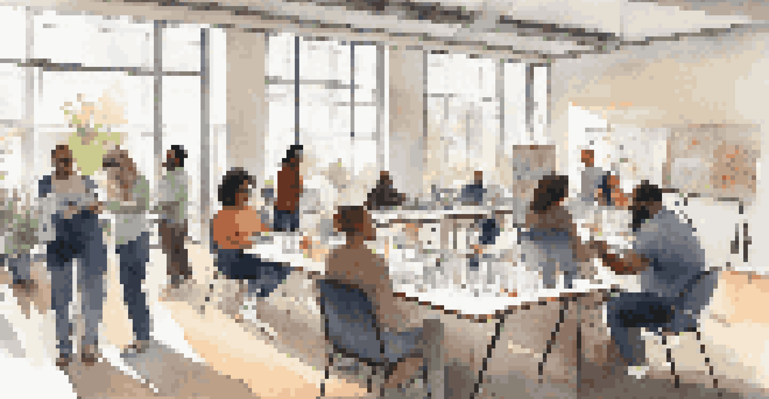 Attendees engaged in a charity workshop, collaborating and discussing projects in a well-lit room.