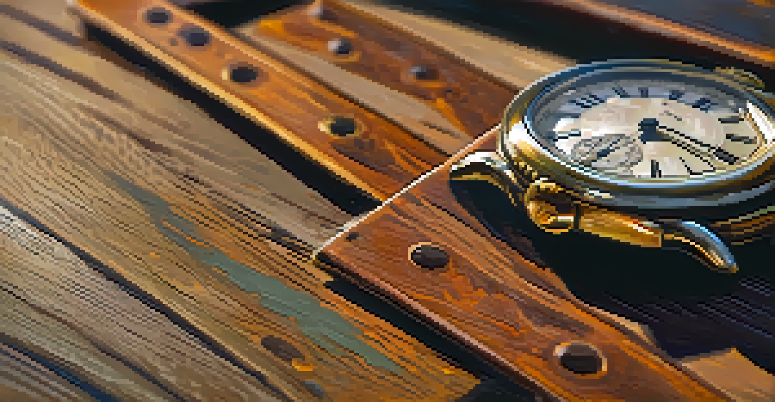 Close-up of a vintage wristwatch on a wooden table, highlighting its craftsmanship and patina under soft sunlight.