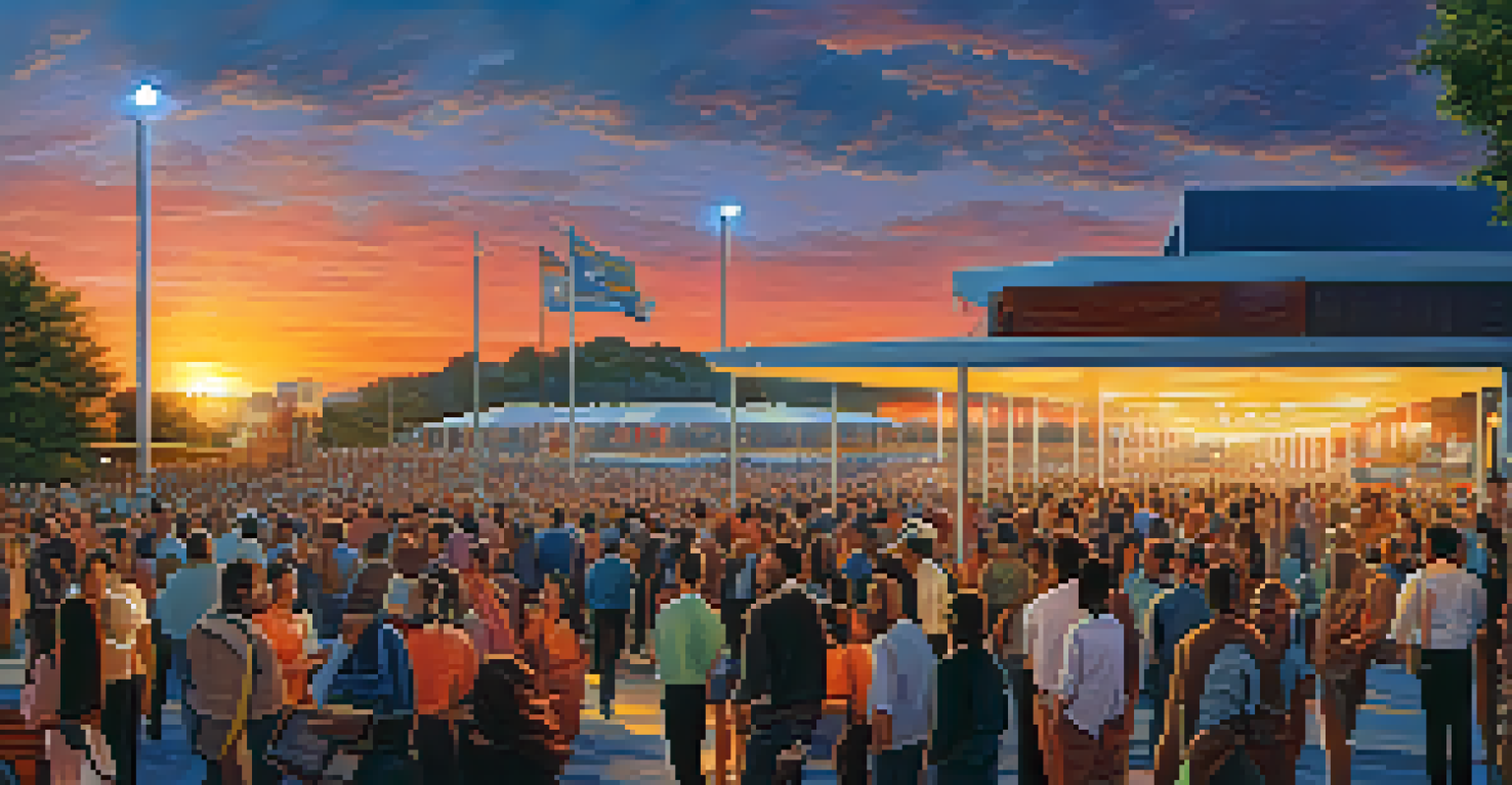Security personnel at access points during an outdoor event at sunset, creating a relaxed yet vigilant atmosphere.