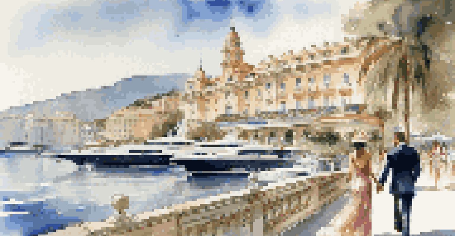 A glamorous view of Monte Carlo with the Casino and yachts in the harbor.