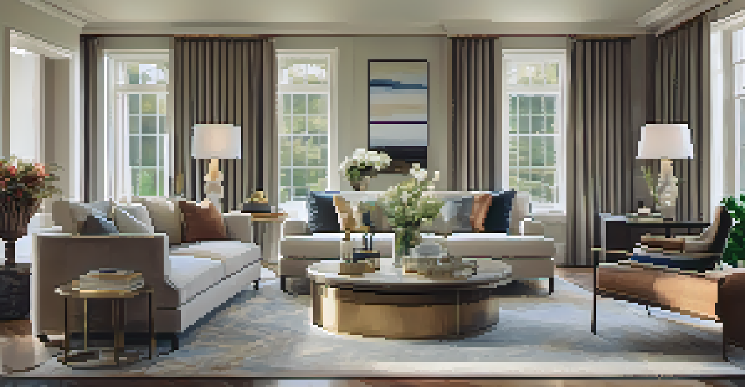 An elegant living room with a smart home security system panel on the wall, decorated with plush furniture and artwork.