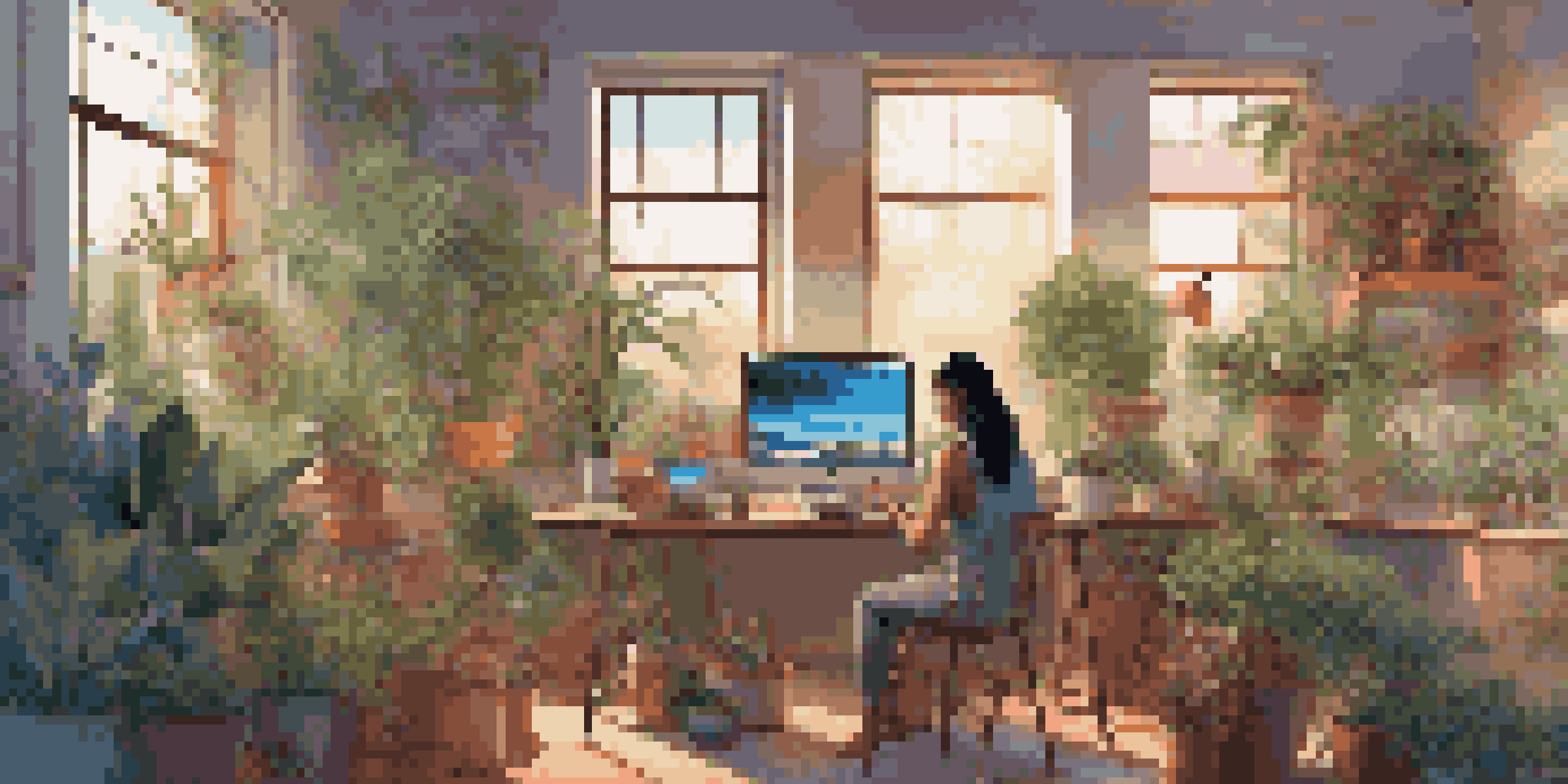 An artist in a colorful digital art studio, working on a large canvas with multiple glowing screens around.
