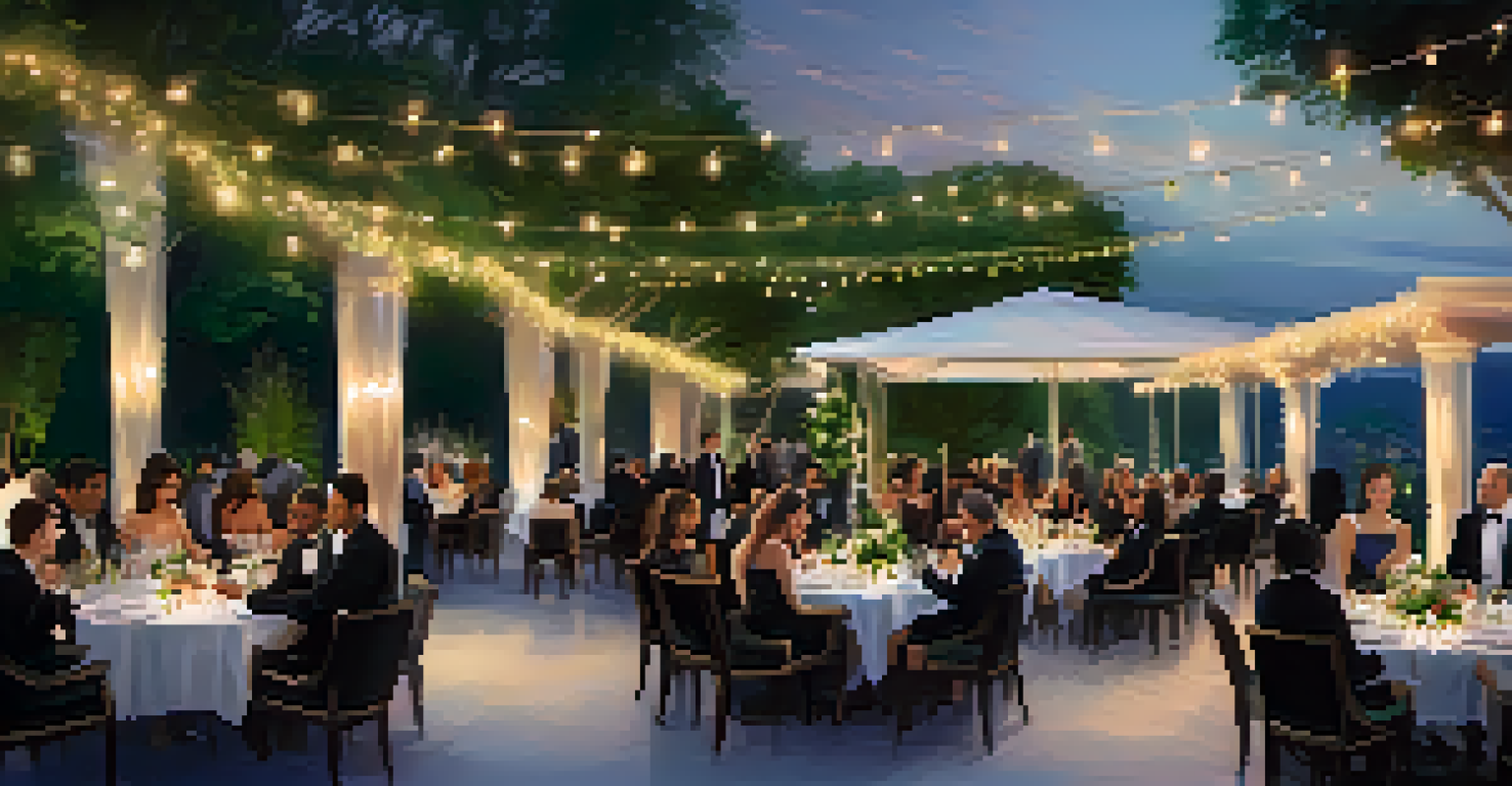 An outdoor luxury event with elegantly dressed guests enjoying exclusive experiences amidst a beautifully decorated setting.