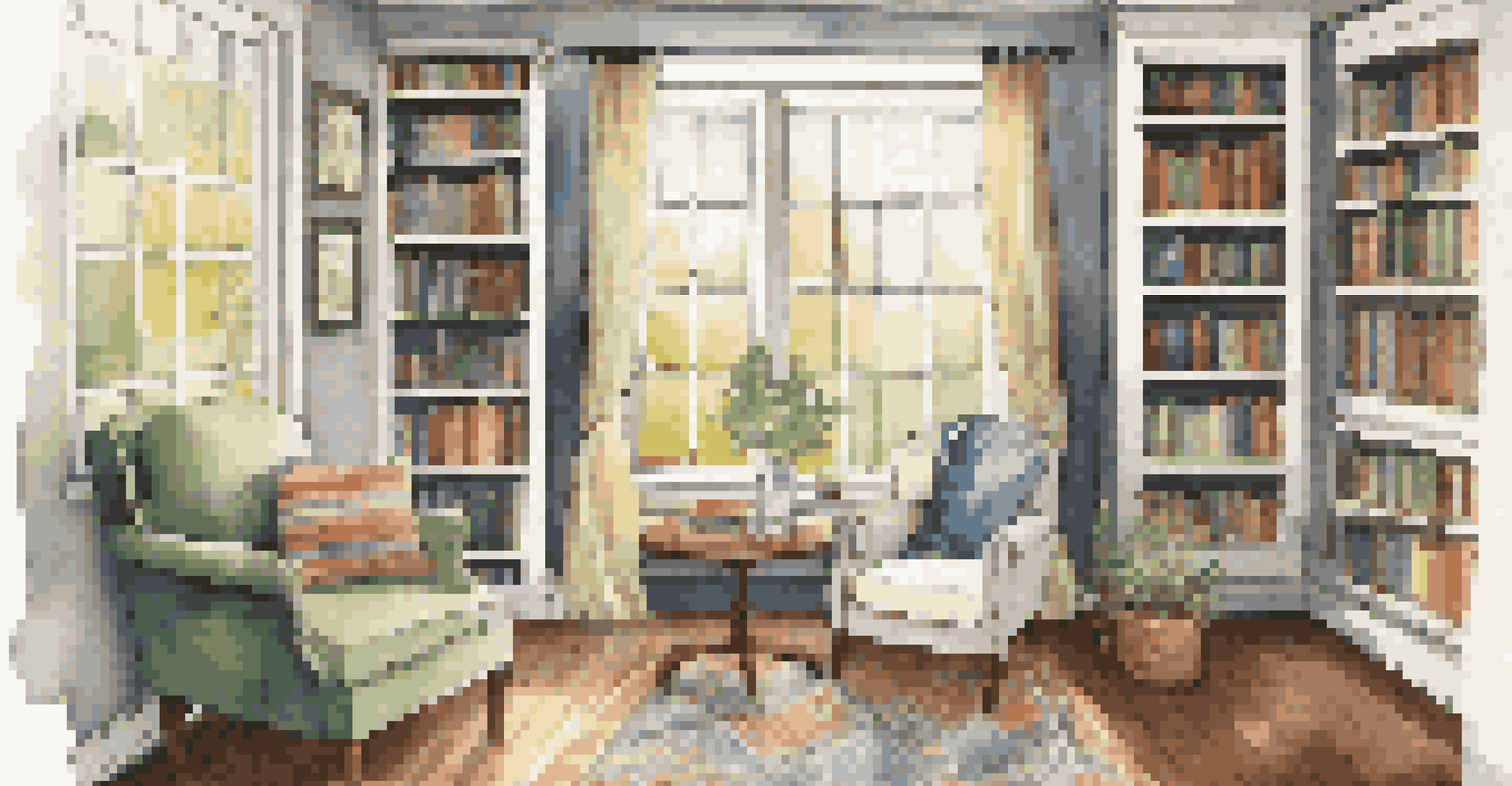 A bright reading nook with a comfortable armchair, natural light from a window, and family photos, creating a cozy atmosphere for reading.