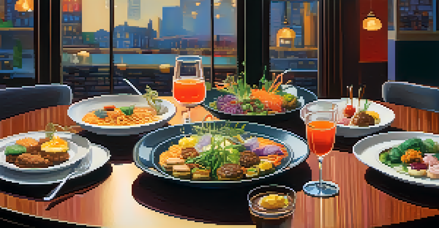 A fine dining table with small plates inspired by street food, including ramen and sliders.