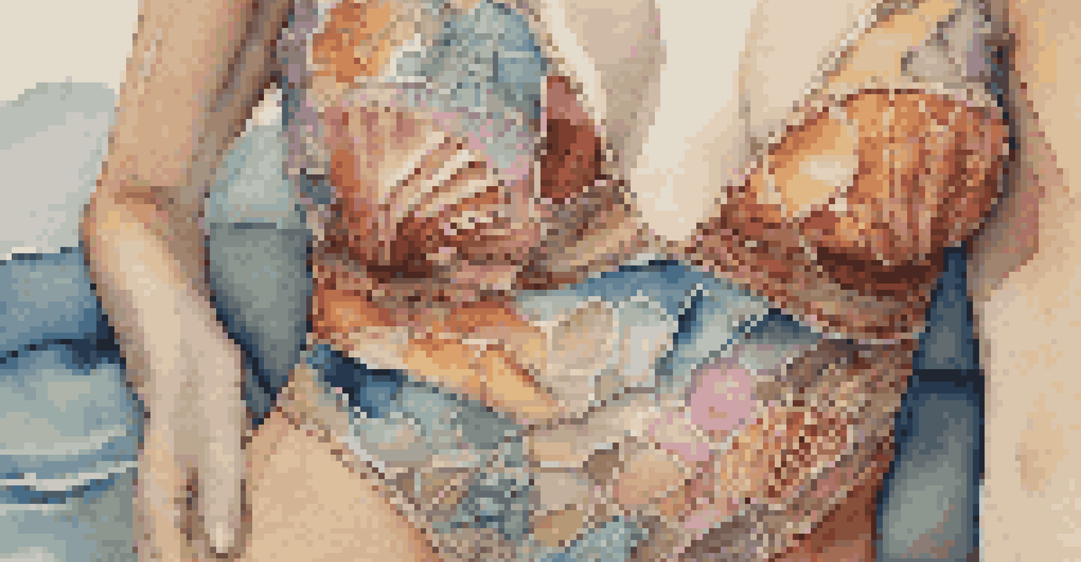 A close-up of a luxurious organic fabric swimsuit on a wooden surface, surrounded by seashells and driftwood.