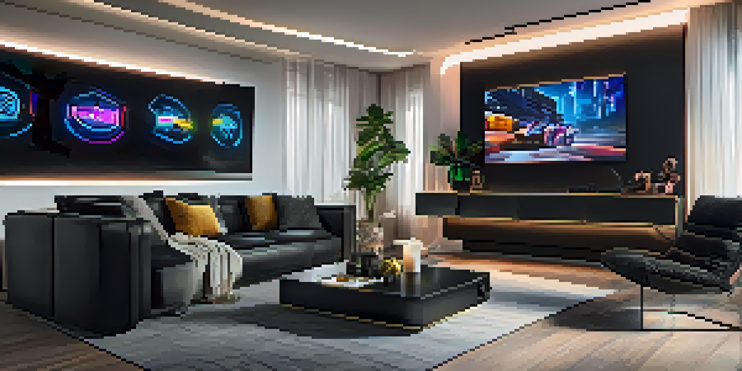 A luxurious gaming console in a modern living room, highlighted by ambient lighting and stylish decor.