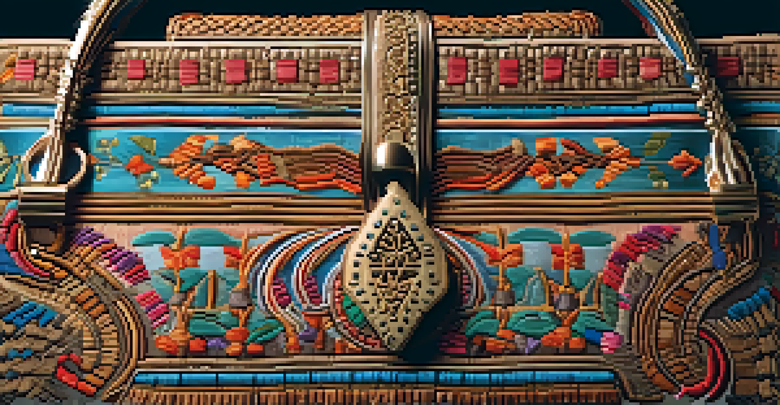 A close-up of an intricately embroidered handbag that combines modern luxury with traditional craftsmanship, highlighting sustainable materials and cultural symbols.