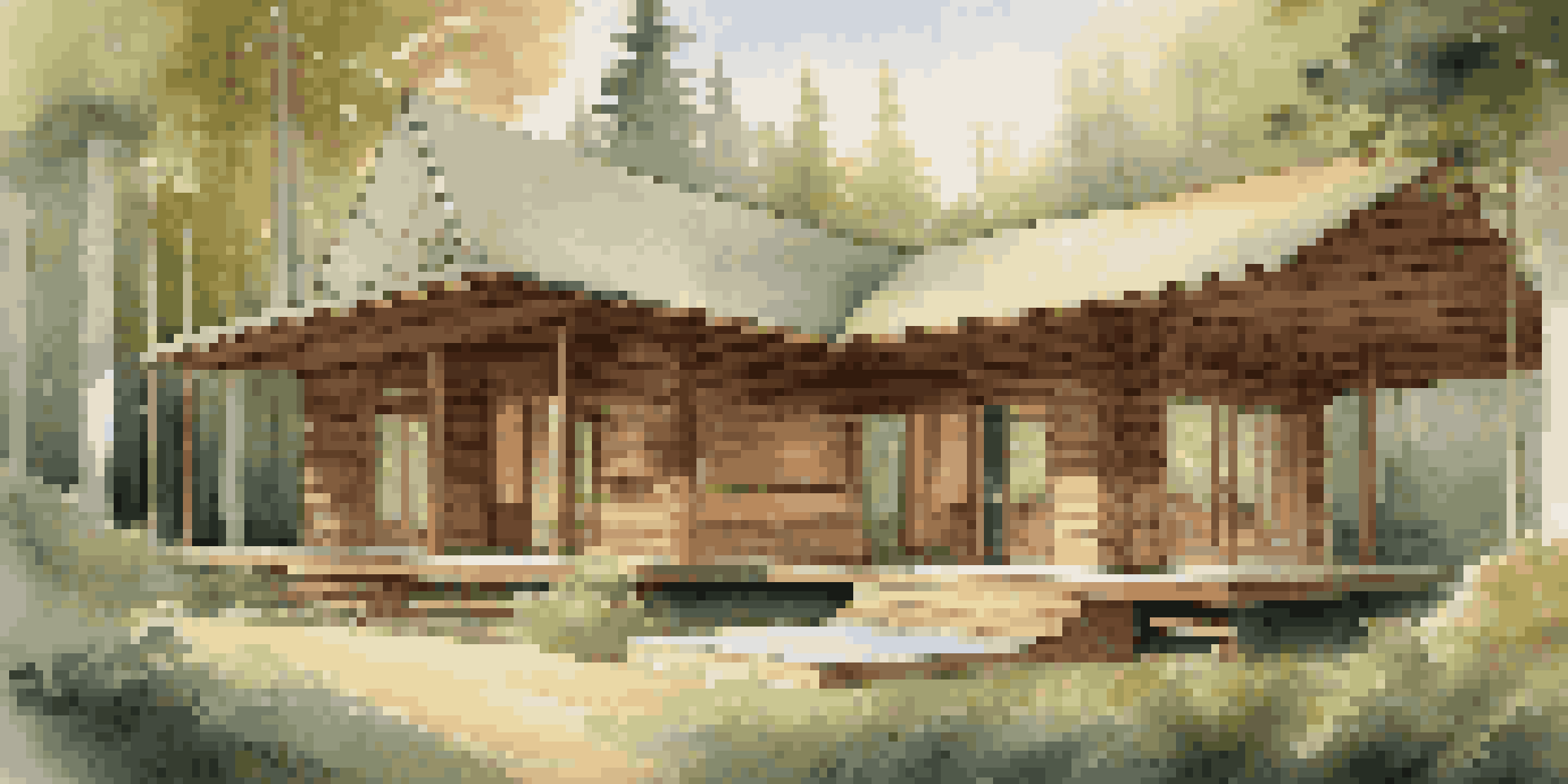 A serene luxury spa in a forest with wooden cabins and a tranquil outdoor yoga area.