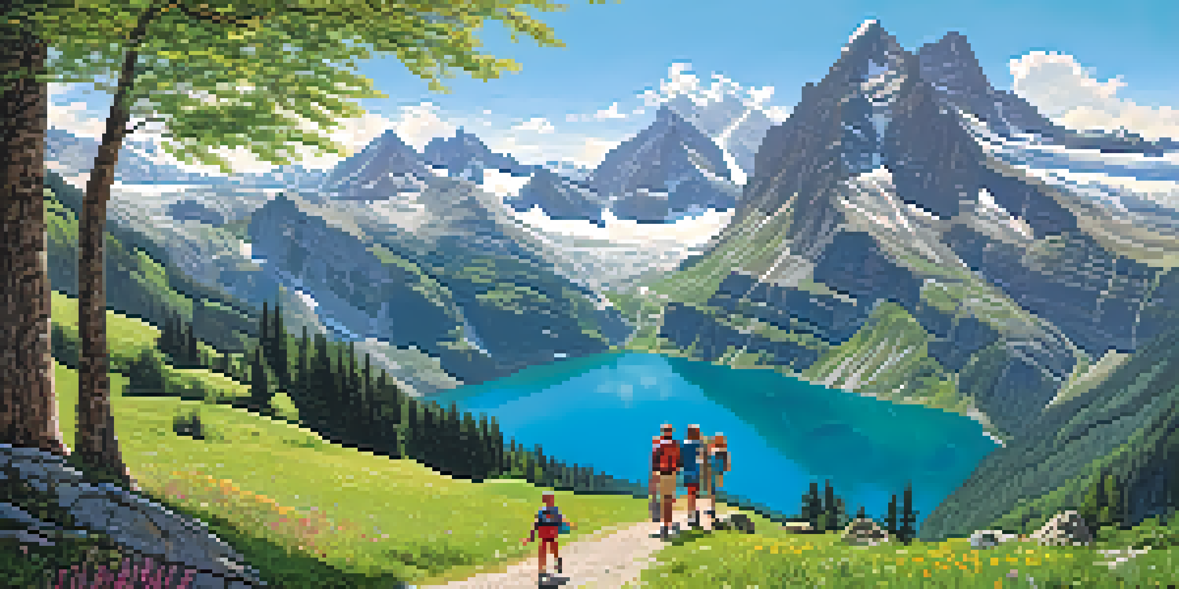A family hiking in the Swiss Alps, enjoying a picnic with mountains and a lake in the background.