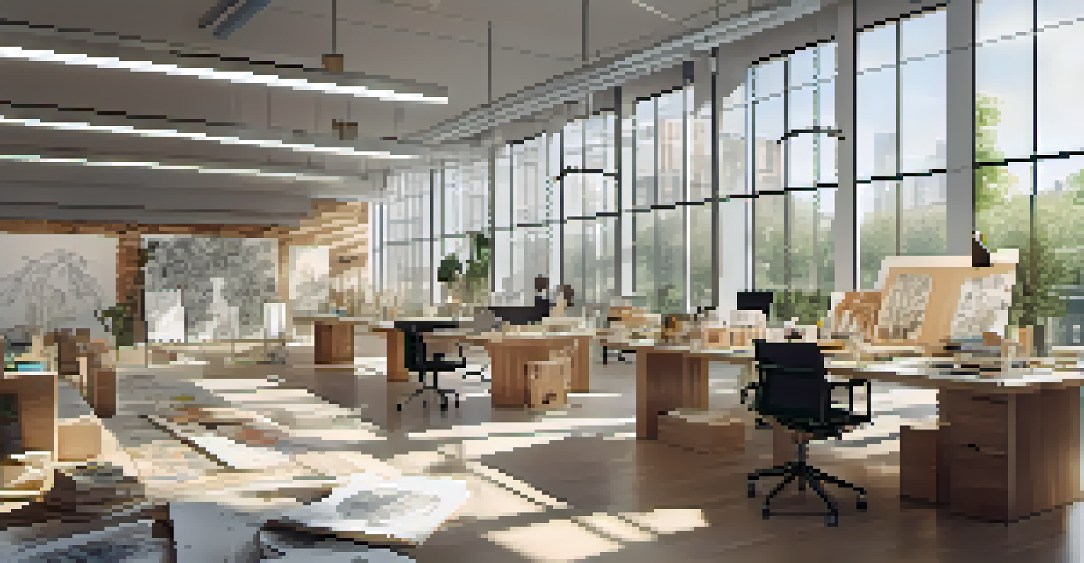 A collaborative workspace with luxury brand designers discussing sustainable practices, surrounded by sketches and material samples, illuminated by natural light.