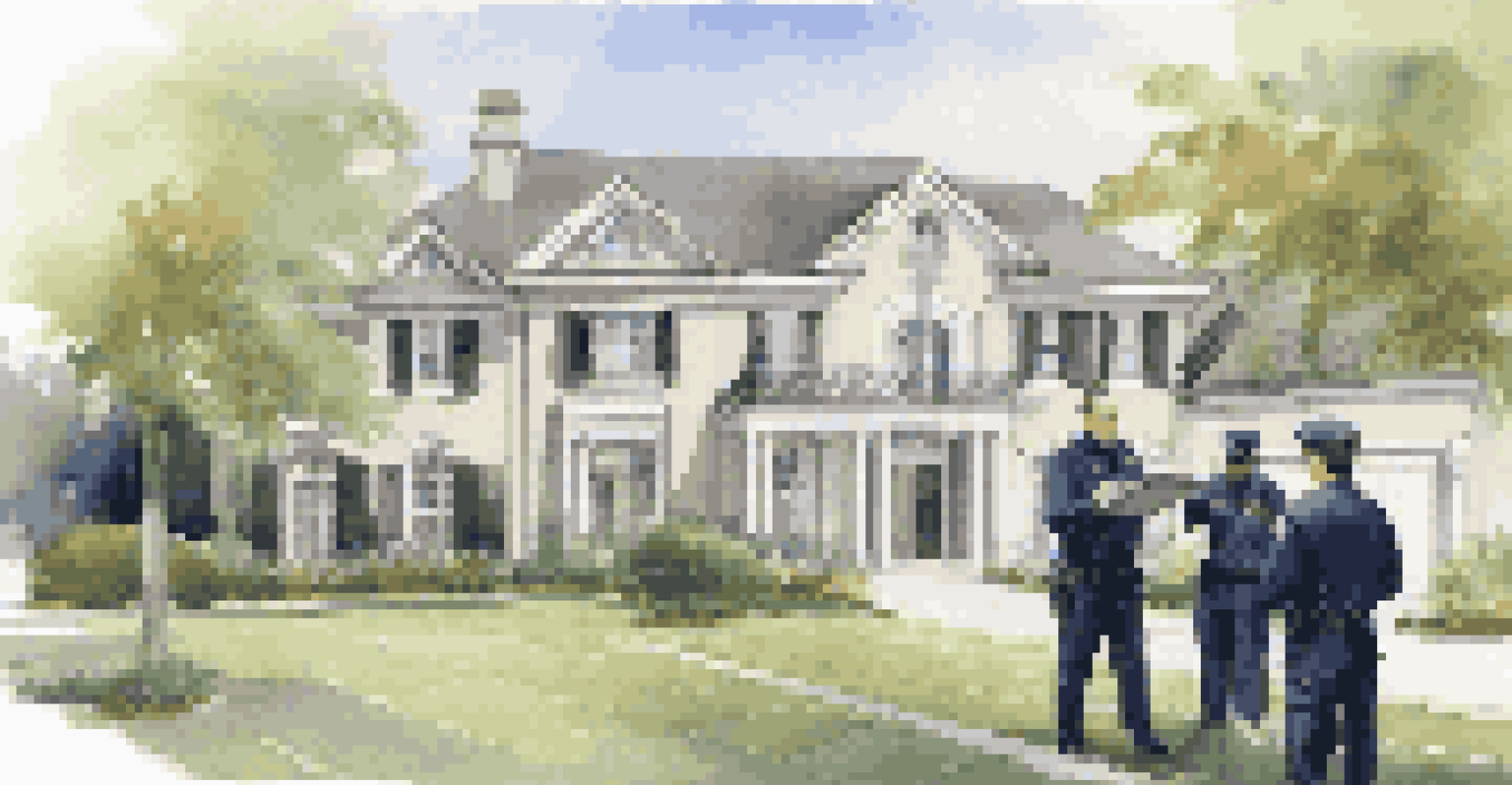 Security professionals assessing a luxury home with advanced security technology in a beautiful setting.