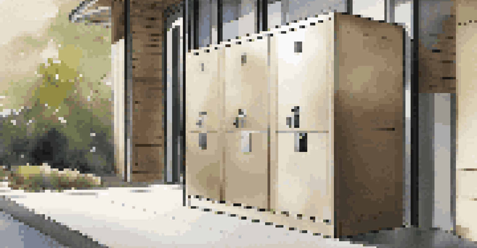 A modern package locker at the entrance of a luxury home, designed for secure package deliveries in a sunny setting.