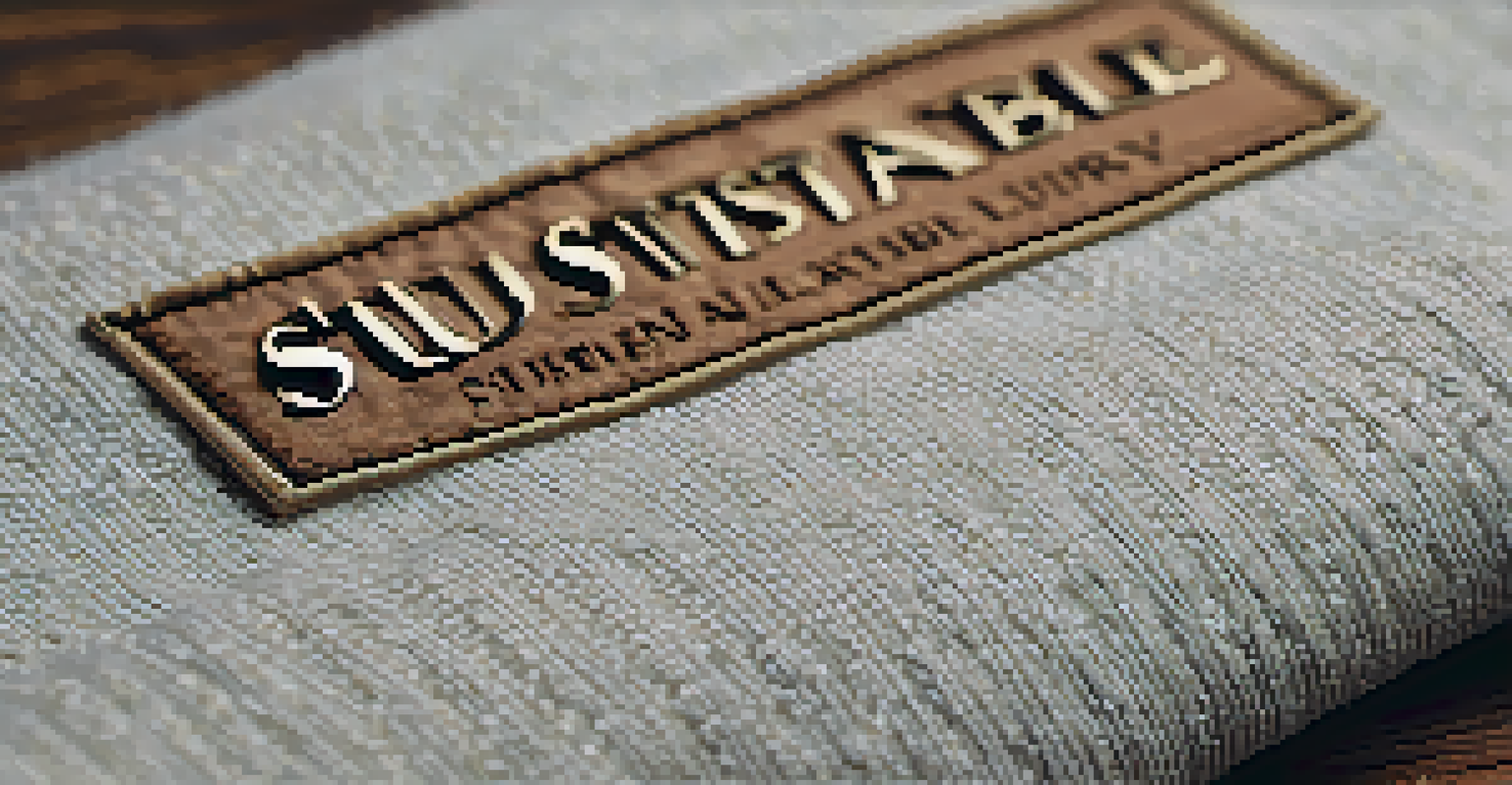A close-up of a luxurious garment label with the words 'Sustainable Luxury', set against a natural background.