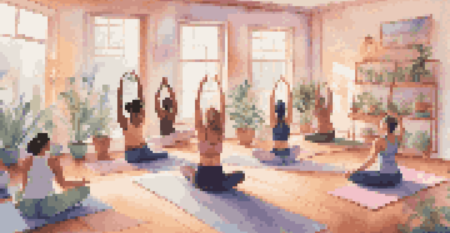 Participants engaged in a virtual yoga class in their homes, surrounded by calming decor.