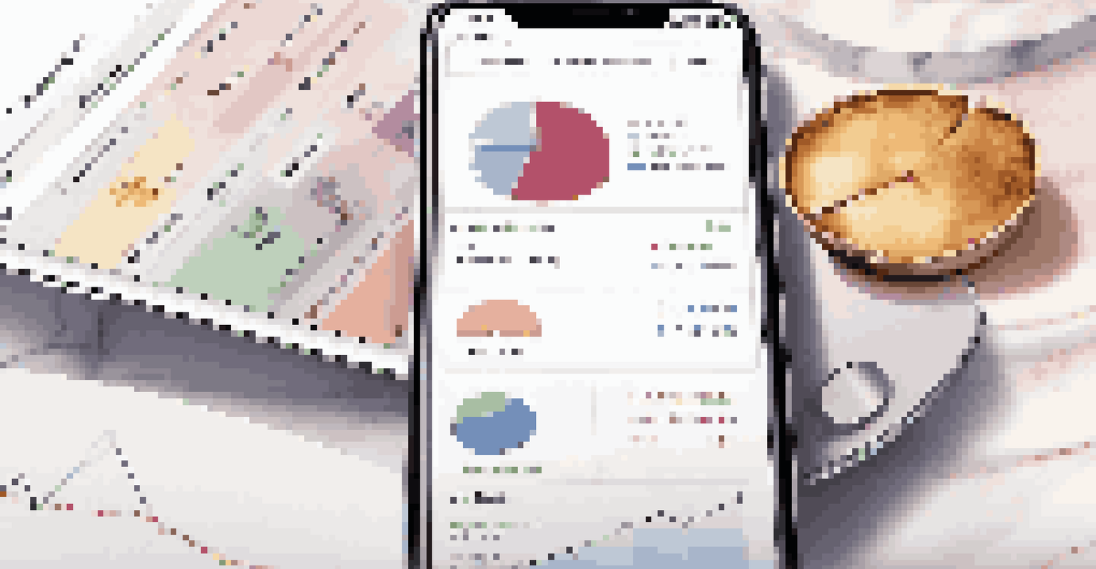 A luxury budgeting app interface on a smartphone, with a marble background and a pen and notebook beside it.