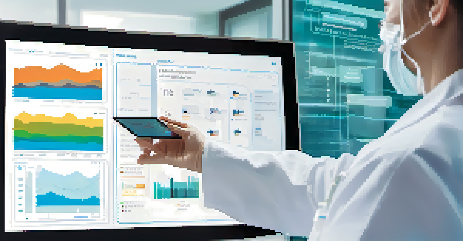 A healthcare professional using a tablet to view health metrics from a luxury device in a bright clinic setting.