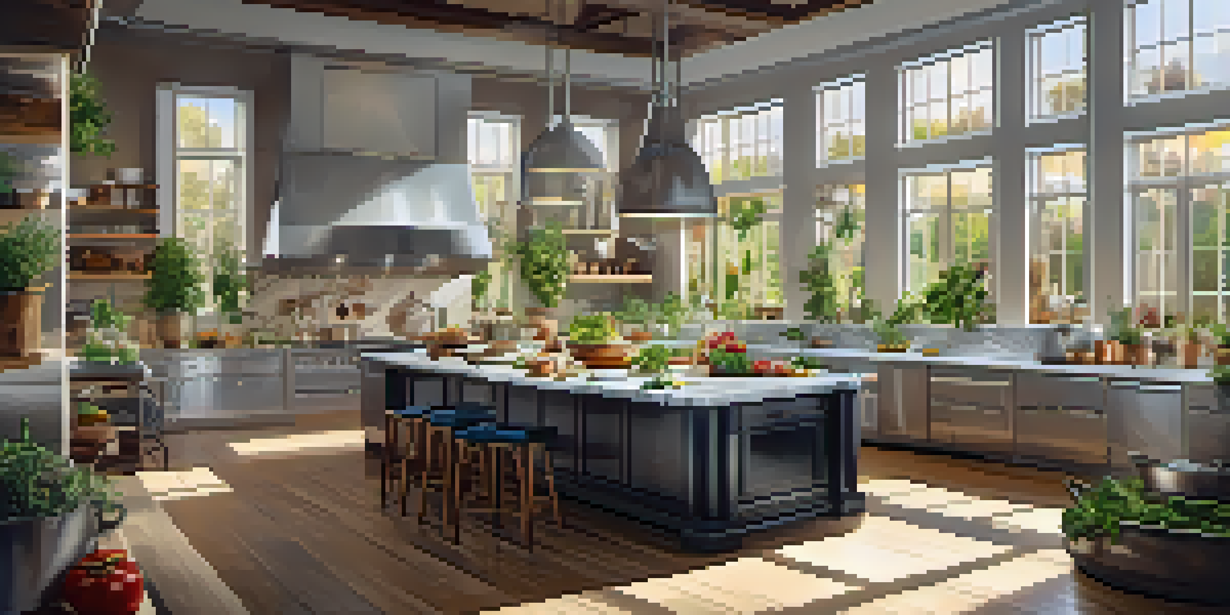 A luxurious cooking class featuring a professional chef teaching in a modern kitchen filled with fresh ingredients and bright natural light.