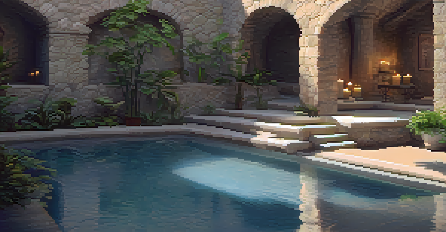 A calming hydrotherapy pool with warm bubbling water, surrounded by natural stone and soft lighting for relaxation.