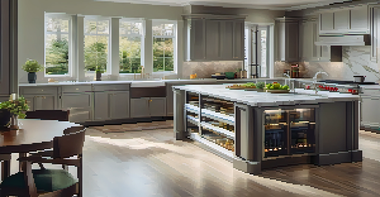 An upscale kitchen featuring advanced smart technology and elegant design elements.