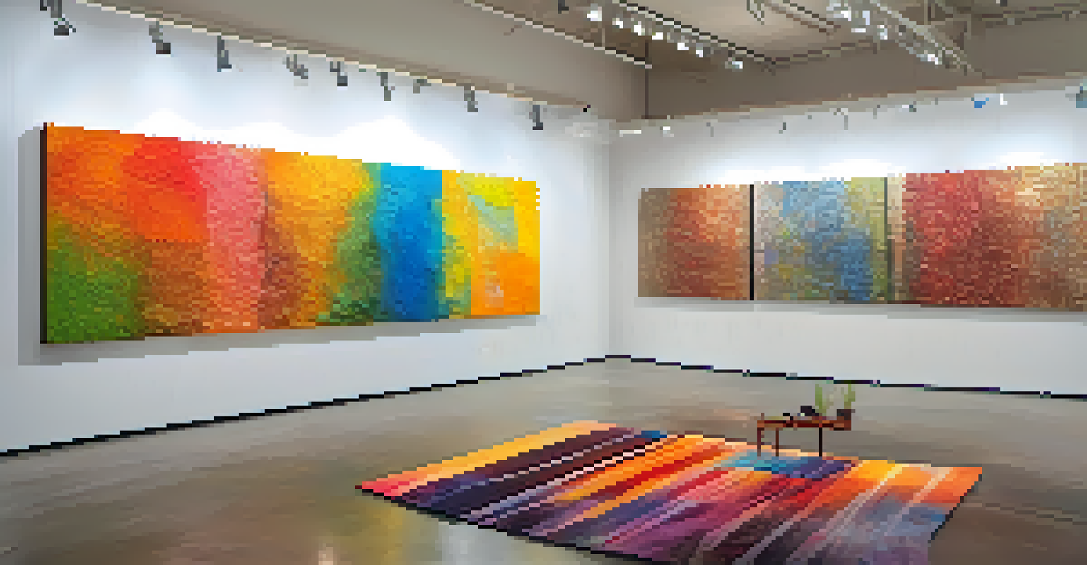 An artistic installation made from recycled materials in a contemporary art gallery, illuminated by natural light from skylights.