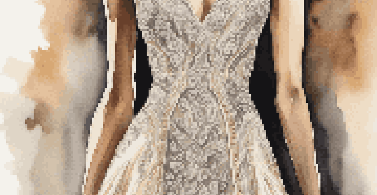 A close-up of a designer dress with intricate embroidery, showcased at a luxury fashion event with elegant décor in the background.