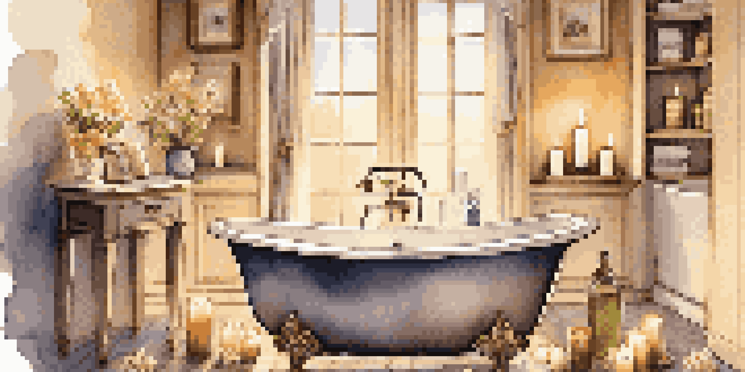 A peaceful bathroom with a bubble-filled warm bath, lit candles, and floral decorations, creating a serene relaxation space.
