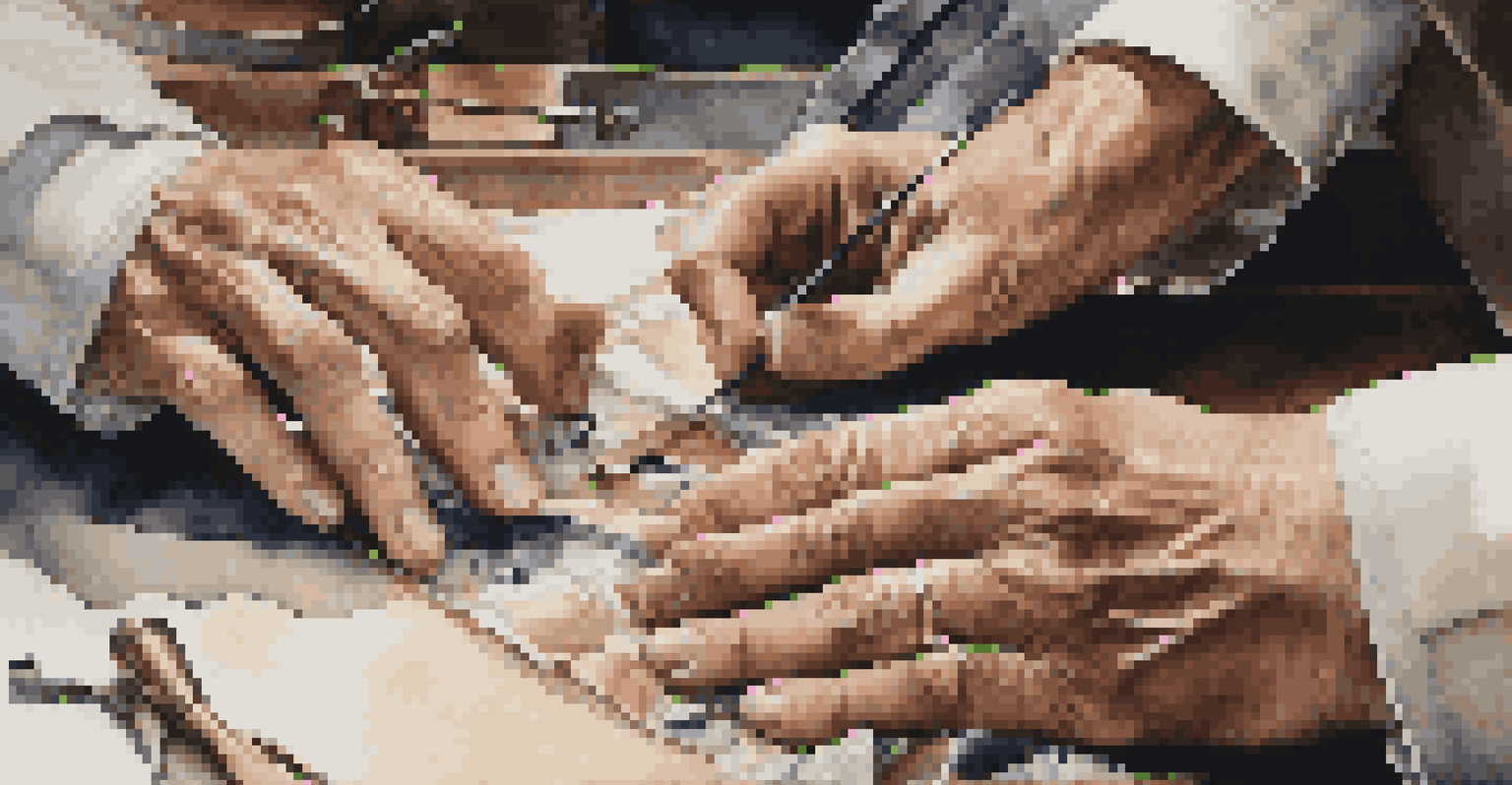 A close-up of a craftsman's hands working on luxury fashion materials, highlighting the texture of silk and leather in soft natural light.
