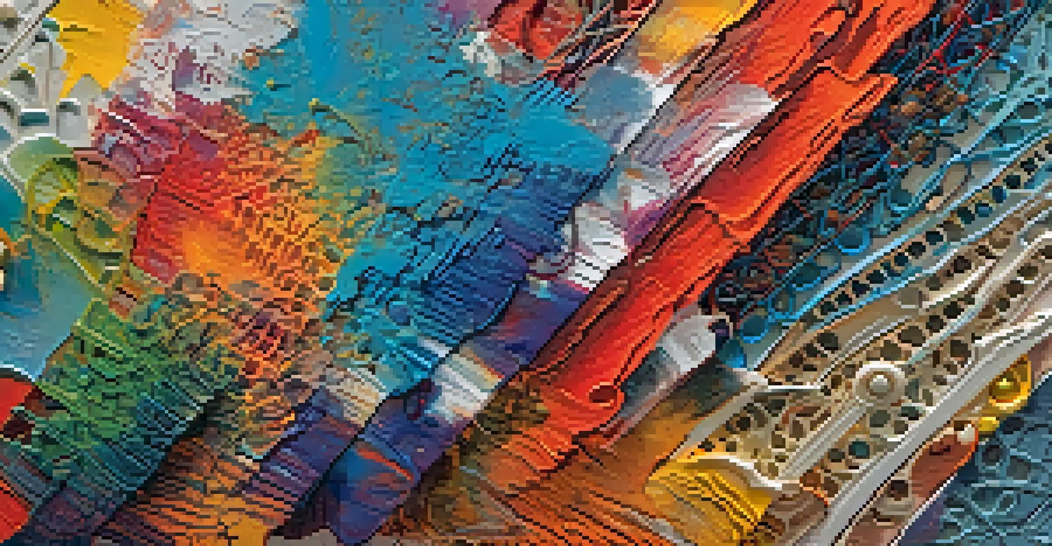 A detailed close-up of a vibrant modern art piece showcasing intricate textures and colors.