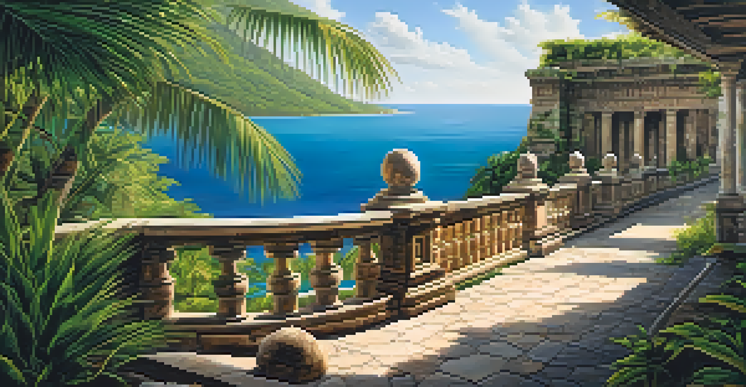 Travelers exploring ancient ruins surrounded by lush greenery on a luxury cruise shore excursion.