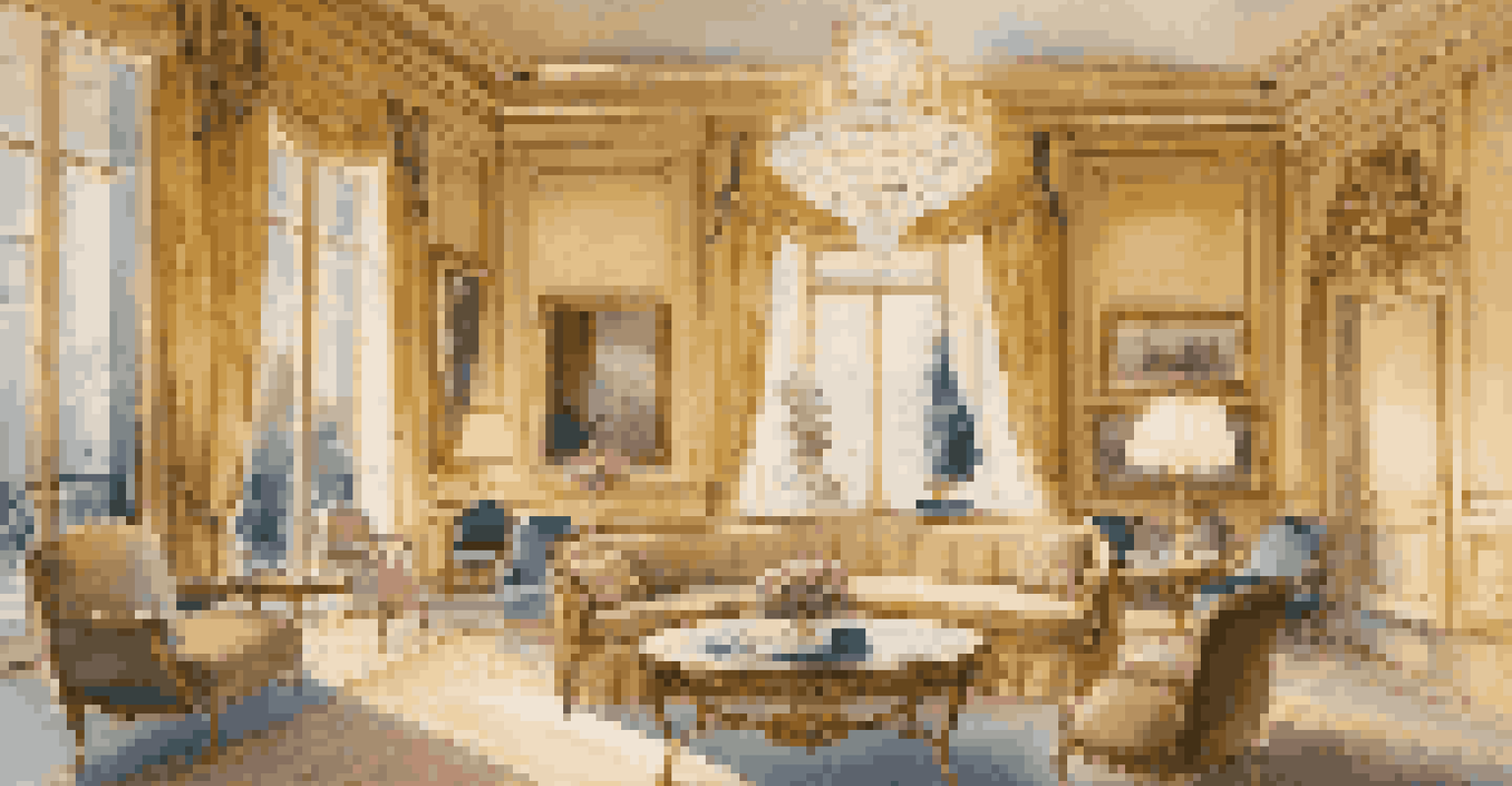 The luxurious interior of The Ritz Paris hotel, showcasing a grand chandelier and plush seating in a softly lit environment.