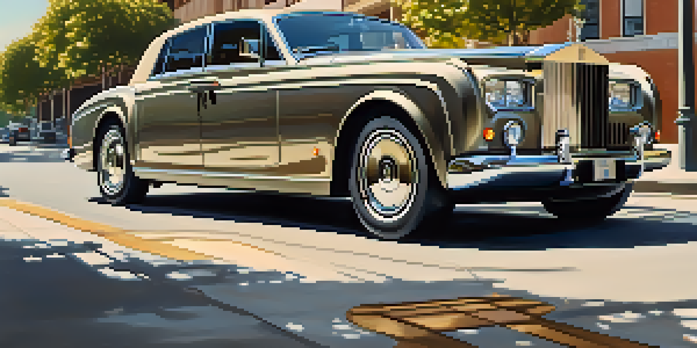 A Rolls-Royce car parked in an urban setting, highlighting its shiny exterior and unique hood ornament.