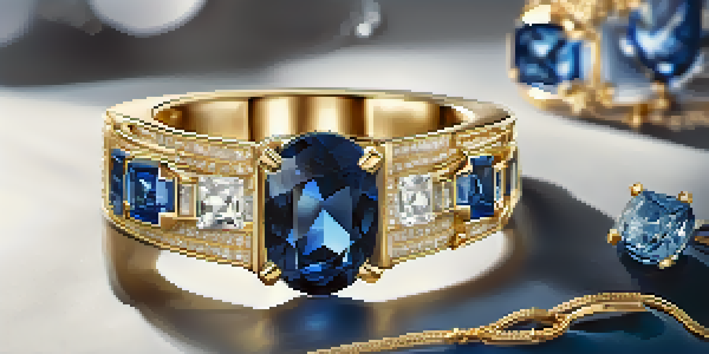 An elegant online shopping interface displaying high-end jewelry, with a sophisticated color scheme and an AI chatbot for personalized recommendations.