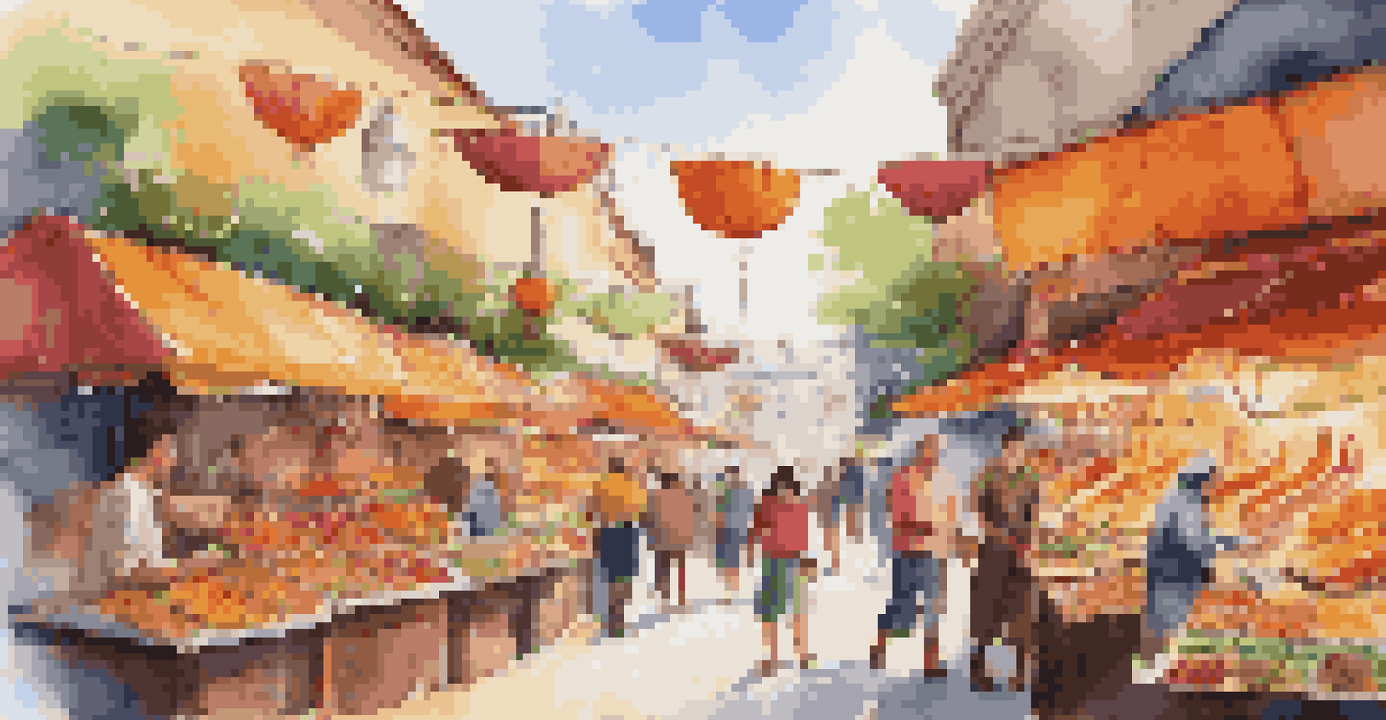Families exploring a vibrant street food market with diverse dietary-friendly options and cheerful chefs.