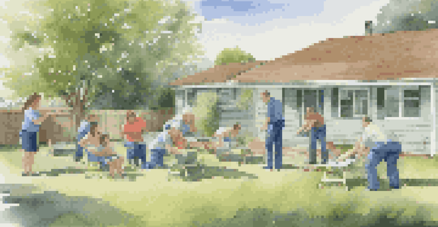 A family practicing emergency response drills in their backyard, promoting safety and preparedness.